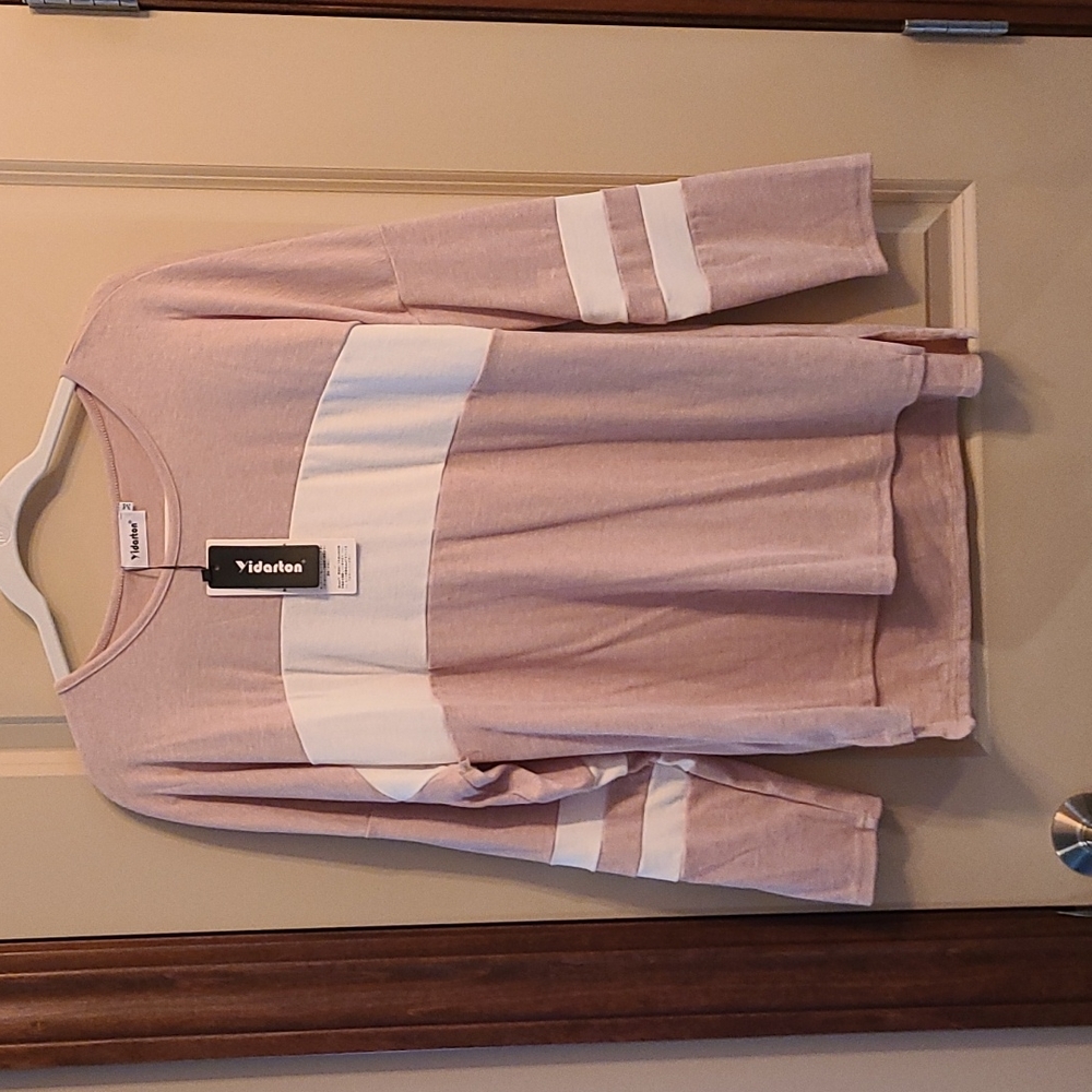 NWT Women's size M Yidarton tan & white long sleeve shirt - Picture 1 of 5
